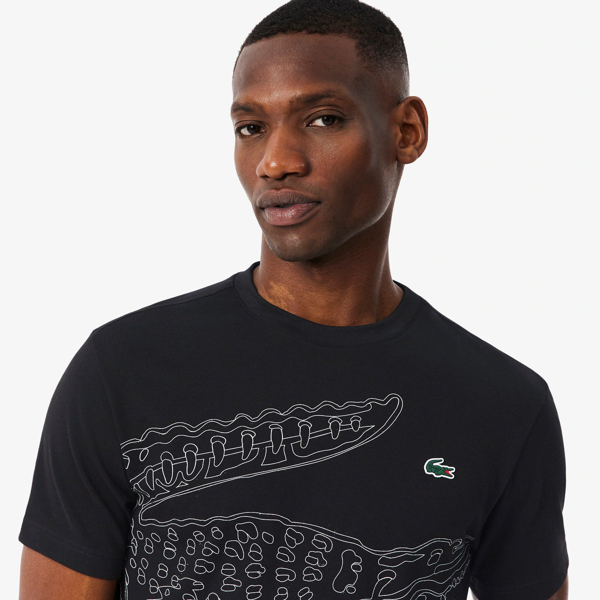 Camiseta Deportiva Lacoste Ultra Dry Negra con Estampado de Cocodrilo