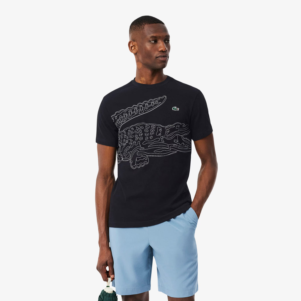 Camiseta Deportiva Lacoste Ultra Dry Negra con Estampado de Cocodrilo
