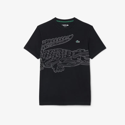 Camiseta Deportiva Lacoste Ultra Dry Negra con Estampado de Cocodrilo