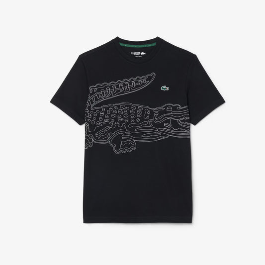 Camiseta Deportiva Lacoste Ultra Dry Negra con Estampado de Cocodrilo