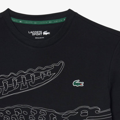Camiseta Deportiva Lacoste Ultra Dry Negra con Estampado de Cocodrilo
