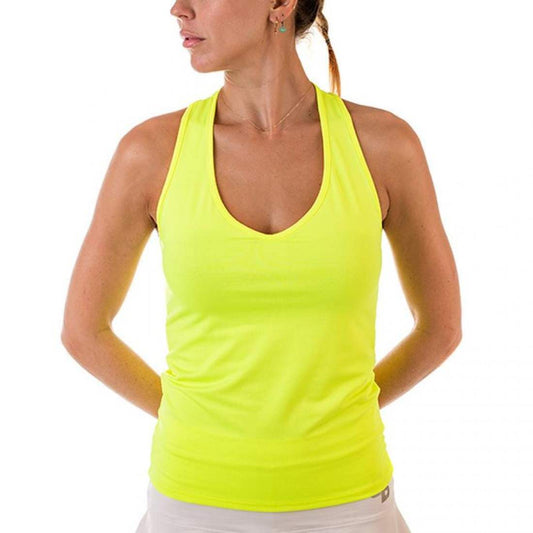 Camiseta de Pádel Belen Berbel Básica Pico Amarillo Flúor Mujer